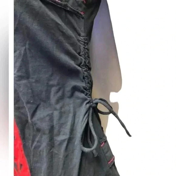 Leopards & Roses Made  In Nepal Black Red Mini Sleeveless Dress Size Medium - Picture 7 of 15